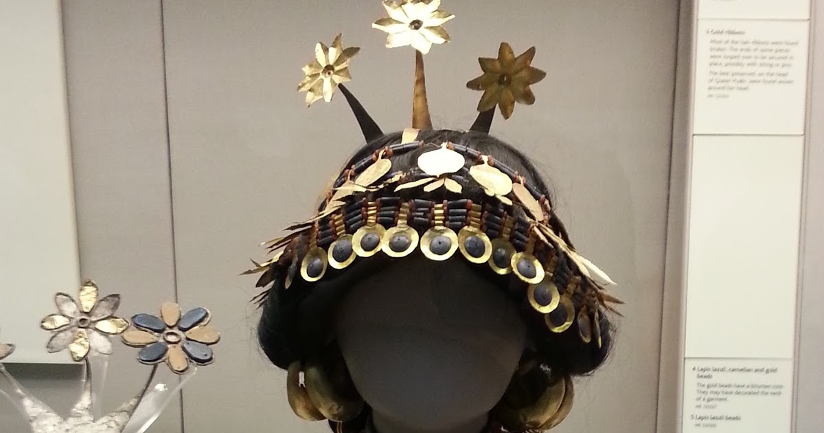 Image result for gold headdress still in position about the head of a queen who died in Ur about 2500 B.C